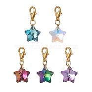 Electroplate Glass Star Pendant Decoration, with Zinc Alloy Lobster Claw Clasps, Golden, 27.5mm(HJEW-JM01583-01)