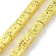 Electroplated Natural Lava Rock Beads Strands, Rectangle, Golden Plated, 8x4x4mm, Hole: 0.9mm, about 49pcs/strand, 15.75''(40cm)(G-H303-A04-G01)