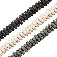 3 Strands 3 Colors Natural Lava Rock Beads Strands, Dyed, Flat Round, Mixed Color, 8~8.5x3~4mm, Hole: 2mm, about 54~60 pcs/Strand, 7.87 inch(20 cm), 1strand/color(G-OC0002-83)