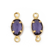 Golden Tone Brass K9 Glass Connector Charms, Oval Links, Purple, 11.5x4.5x2mm, Hole: 1.2mm(KK-K295-01G-04)