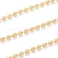 Brass Ball Chains, Flower Textured Pattern, with Spool, Long-Lasting Plated, Unwelded, Real 18K Gold Plated, 4mm, about 16.4 Feet(5m)/roll(CHC-M020-16G)
