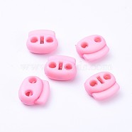 Plastic Spring Cord Locks, 2 Hole Drawstring Toggle Spring Clasp, Pearl Pink, 17.5x19.5x7.5mm, Hole: 4.5mm(KY-WH0020-43G)