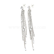 Clear Cubic Zirconia & Crystal Rhinestone Long Tassel Dangle Stud Earrings, Brass Earrings with 925 Sterling Silver Pins for Women, Platinum, Rectangle Pattern, 122mm, Pin: 0.8mm(EJEW-C037-07B-P)