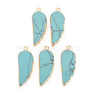 Synthetic Turquoise Pendants, with Light Gold Plated Iron Loop, Wing, 33~33.5x12~13x5~6mm, Hole: 1.8mm(G-N326-127-A01)