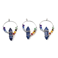 Natural Lapis Lazuli Dyed Double Terminal Pointed Big Pendants, Chakra Faceted Bullet Charms with Rack Plating Platinum Tone Brass Findings, 49~53x30~34x11mm, Hole: 4mm(G-Z033-07P-01)
