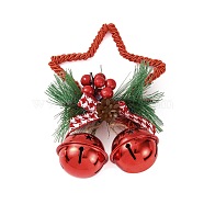 Christmas Plastic Star with Bell Pendant Decorations, for Christmas Tree Hanging Ornaments, FireBrick, 140x93x40mm, Hole: 16x18mm(AJEW-S088-01A)