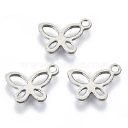 201 Stainless Steel Charms, Cut-Out, Laser Cut, Hollow, Butterfly, Stainless Steel Color, 8x10.5x0.7mm, Hole: 1.4mm(STAS-R116-101)