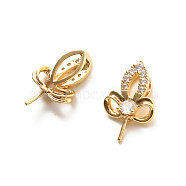 Brass Pave Clear Cubic Zirconia Leaf Head Pins, for Baroque Pearl Making, Golden, 16x11mm(BAPE-PW0002-15A-01)
