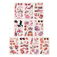 10 Sheet 10 Styles Party Theme Paper & PET Adhesive Waterproof Stickers Set, for DIY Photo Album Tumbler Diary Scrapbook Decorative, Pink, 120x68.5x0.1mm, Pattern: 17~50x12~42mm, 1 Sheet/style(DIY-F152-01)