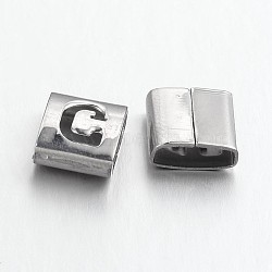 Tarnish Resistant Letter Style 201 Stainless Steel Square Slide Charms, Letter.G, 9x8x4mm, Hole: 8x3mm(STAS-L132-20)