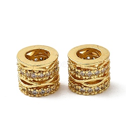 Rack Plating Brass Micro Pave Cubic Zirconia European Beads, Large Hole Beads, Long-Lasting Plated, Lead Free & Cadmium Free, Hollow Column, Real 18K Gold Plated, 7.5x6.4mm, Hole: 4mm(KK-K377-09G)
