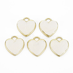 Light Gold Plated Alloy Pendants, with Cloth Fabric, Cadmium Free & Nickel Free & Lead Free, Heart, Creamy White, 20x19x6.5~7mm, Hole: 3x4mm(PALLOY-N154-31A-NR)