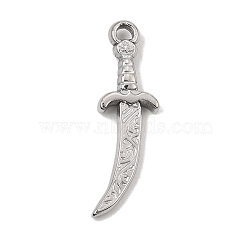 304 Stainless Steel Pendants, Curved Dagger Charms, Stainless Steel Color, 31.5x11x3mm, Hole: 2.5mm(SA-CBA0563-04P)