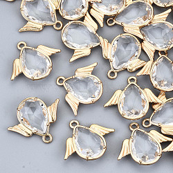 Faceted Glass Pendants, with Eco-Friendly Alloy Findings, Cadmium Free & Nickel Free & Lead Free, Angel, Light Gold, Clear, 18x22x4.5mm, Hole: 1.6mm(X-GLAA-S191-001D-G-NR)