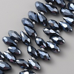 Transparent Facted Glass Beads, Top Drilled, Teardop, Black, 11.5~12x6mm, Hole: 0.7mm, about 94~96pcs/strand, 43~46cm(GLAA-WH0031-58C)