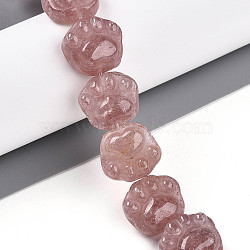 Natural Strawberry Quartz Beads Strands, Cat Paw Print, 14~14.5x15.5~16.5x7~8.5mm, Hole: 1mm, about 13pcs/strand, 7.36''(18.7cm)(G-M108-A11-01)