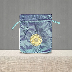 Chinese Style Brocade Drawstring Gift Blessing Bags, Jewelry Storage Pouches for Wedding Party Candy Packaging, Rectangle with Flower Pattern, Steel Blue, 18x15cm(PW-WG69519-07)