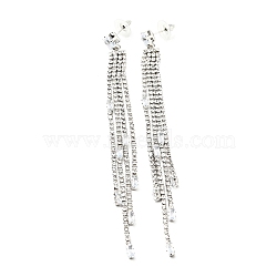 Clear Cubic Zirconia & Crystal Rhinestone Long Tassel Dangle Stud Earrings, Brass Earrings with 925 Sterling Silver Pins for Women, Platinum, Rectangle Pattern, 122mm, Pin: 0.8mm(EJEW-C037-07B-P)