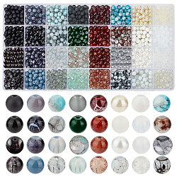 Elite 1920Pcs 32 Styles Baking Painted & Spray Painted Crackle & Transparent & Imitation Pearl Glass Beads, Round, Mixed Color, 6~6.5mm, Hole: 1~1.6mm, 60Pcs/style(GLAA-PH0002-93)