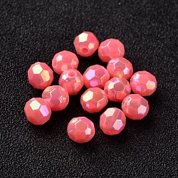 AB Color Plated Eco-Friendly Poly Styrene Acrylic Round Beads, Faceted, Hot Pink, 6mm, Hole: 1mm, about 5000pcs/500g(TACR-L004-6mm-43)