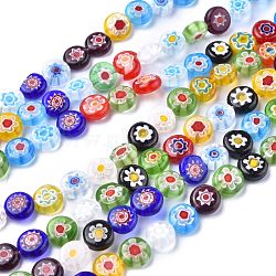 Flat Round Handmade Millefiori Glass Beads, Mixed Color, 8x3mm, Hole: 0.5mm, about 48pcs/strand, 14.1 inch(X-LK-R004-54)
