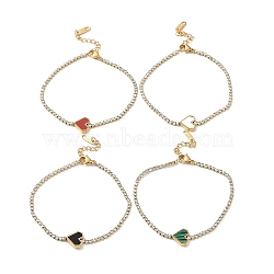 Vacuum Plating 304 Stainless Steel Heart Link Bracelet, with Rhinestone Cup Chains, Acrylic/Synthetic Malachite/Shell, Mixed Color, 7-1/4 inch(18.5cm)(BJEW-F463-03G)