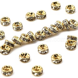 Rack Plating Brass Rhinestone Bead Spacers, Rondelle, Golden, 4x2mm, Hole: 1mm(RB-D303-G)