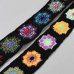 Polyester Embroider Ribbon, for Garment Accessories, Gift Decoration, Black, 2 inch(50mm), about 10.00 Yards(9.14m)/pc(OCOR-WH0105-039A)