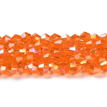 Transparent Electroplate Glass Beads Strands, AB Color Plated, Faceted, Bicone, Orange Red, 6x6mm, Hole: 1mm, about 45~47pcs/strand, 9.65~9.84 inch(24.5~25cm)