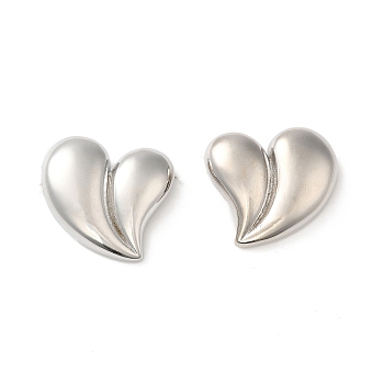 Rack Plating Brass Stud Earrings, Heart, Platinum, 24.5x28mm