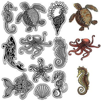 Custom PVC Plastic Clear Stamps, for DIY Scrapbooking, Photo Album Decorative, Cards Making, Stamp Sheets, Film Frame, Sea Horse, 160x110x3mm