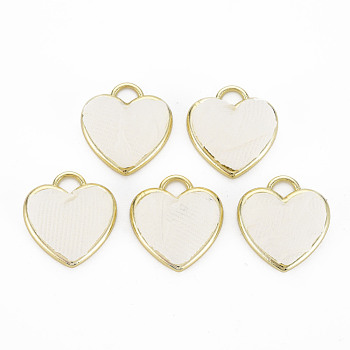 Light Gold Plated Alloy Pendants, with Cloth Fabric, Cadmium Free & Nickel Free & Lead Free, Heart, Creamy White, 20x19x6.5~7mm, Hole: 3x4mm