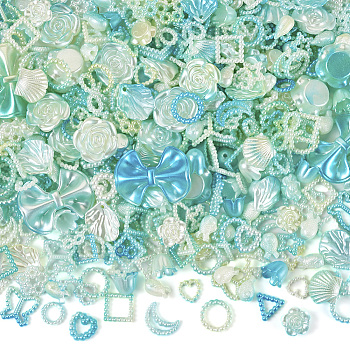 Opaque ABS Plastic Beads,  Mixed Shapes, Medium Aquamarine, 11~22x11~29x2.5~9.5mm, Hole: 1.5~2mm, 100g/bag