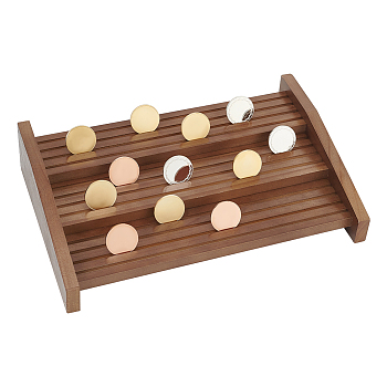 3-Tier 12-Slot Wooden Commemorative Coin Display Risers, Coin Organizer Holder, Rectangle, Camel, 38.8x26x8cm