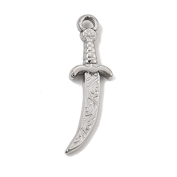 304 Stainless Steel Pendants, Curved Dagger Charms, Stainless Steel Color, 31.5x11x3mm, Hole: 2.5mm
