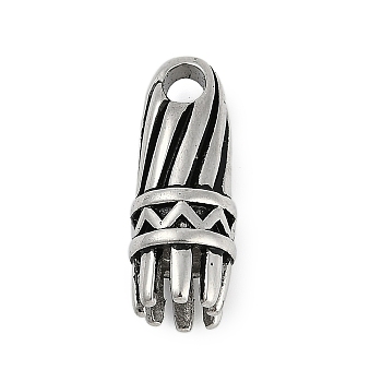 304 Stainless Steel Pendants, Column Charm, Antique Silver, 25x9.5mm, Hole: 4.5x4mm