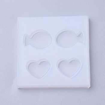 Silicone Molds, Resin Casting Molds, For UV Resin, Epoxy Resin Jewelry Making, Square with Fish and Heart, White, 48x48x5mm, Inner Diameter: 12~13x15~20mm