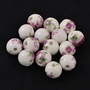 Handmade Porcelain Beads, Round, Pink, about 12mm in diameter, hole: 2.5mm