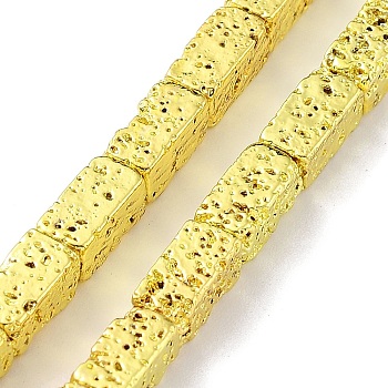 Electroplated Natural Lava Rock Beads Strands, Rectangle, Golden Plated, 8x4x4mm, Hole: 0.9mm, about 49pcs/strand, 15.75''(40cm)