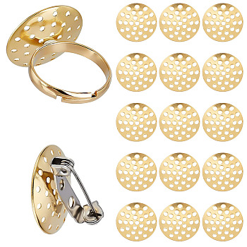 Brass Finger Ring/Brooch Sieve Findings, Perforated Disc Settings, Raw(Unplated), 14x2mm, Hole: 1mm, 200pcs/box