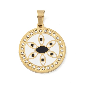 Ion Plating(IP) 304 Stainless Steel Enamel Rhinestone Pendants, Eye Charms, Real 18K Gold Plated, 26x23.5x2.5mm, Hole: 6.5x4mm