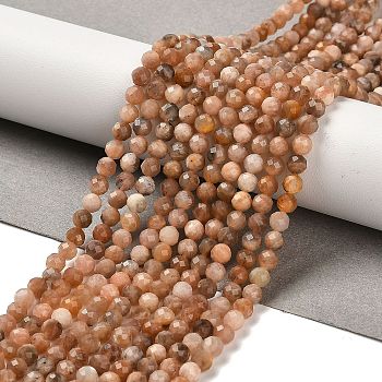 Natural Multi-Moonstone Beads Strands, Round, Faceted, 4mm, Hole: 0.8mm, about 94pcs/strand, 15.75''(40cm)