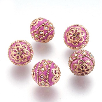 Handmade Indonesia Beads, with Metal Findings, Round, Light Gold, Orchid, 19.5x19mm, Hole: 1mm