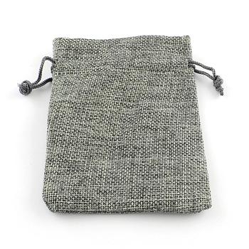 Polyester Imitation Burlap Packing Pouches Drawstring Bags, for Christmas, Wedding Party and DIY Craft Packing, Gray, 9x7cm