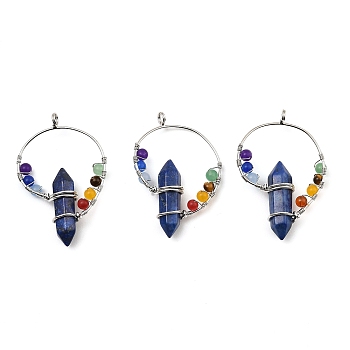 Natural Lapis Lazuli Dyed Double Terminal Pointed Big Pendants, Chakra Faceted Bullet Charms with Rack Plating Platinum Tone Brass Findings, 49~53x30~34x11mm, Hole: 4mm