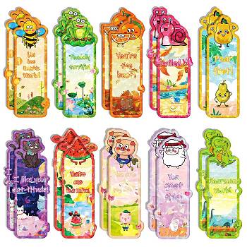 20 Sheets Laser Cute Paper Bookmark, Homophonic Bookmarks for Booklover, Rectangle with Animal Pattern, Mixed Color, 125x43x0.4mm