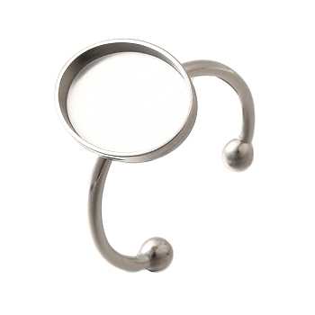 304 Stainless Steel Open Cuff Ring Components, Pad Ring Setting, Oval, Stainless Steel Color, Oval: 15.5x11.5mm, Adjustable, Tray: 14.5x10.5mm 