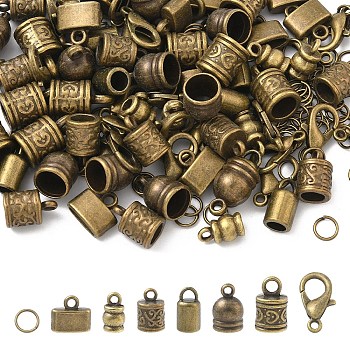 DIY Findings Kits, Including Alloy Cord Ends, Iron Open Jump Rings, Zinc Alloy Lobster Claw Clasps, Antique Bronze, 16x10mm, Hole: 3.5mm