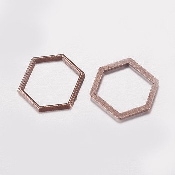 Alloy Linking Rings, Hexagon, Red Copper, 12x14x1mm