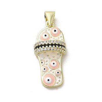 Brass Micro Pave Cubic Zirconia Pendants, with Enamel, Real 18K Gold Plated, Slipper
 with Evil Eye, White, 23x10.5x5mm, Hole: 3.5x5.5mm